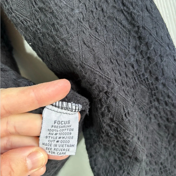 FOCUS Waffle Knit Collared Long Sleeve Jacket Blazer sz Large Black Artsy Cotton - Picture 8 of 9